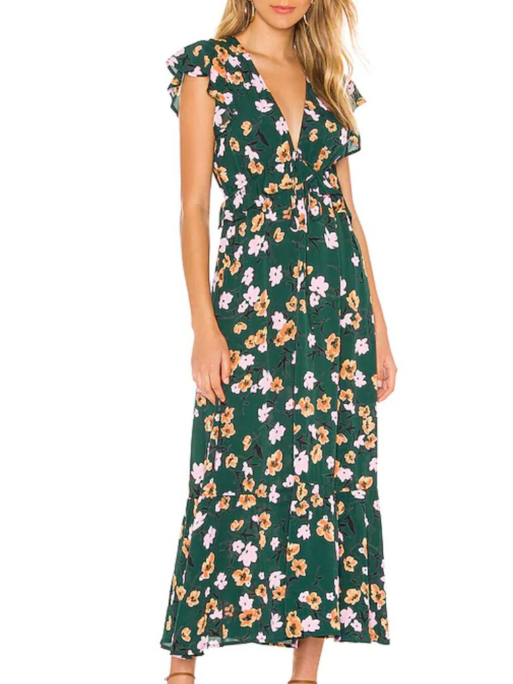 FLYNN SKYE Ophilia Midi Ruffle V Neck Floral Tiered Dress